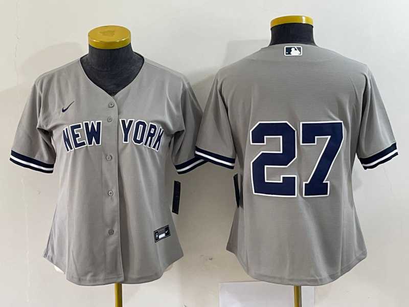 Womens New York Yankees #27 Giancarlo Stanton Grey No Name Stitched Cool Base Jersey
